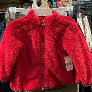 Toughskins fleece girls red zipper sweater 12 or 18 months